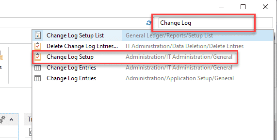 Search "change log" to "change log setup"
