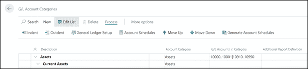Edit List >> Process >> Generate Account Schedules