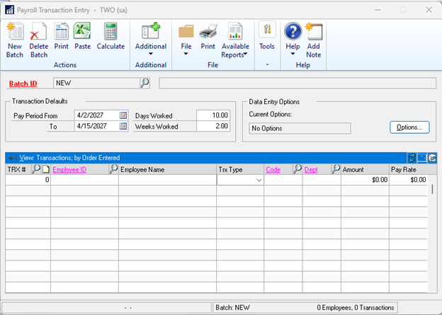 Copy-Paste Function in Dynamics GP Payroll Transaction Entry Window