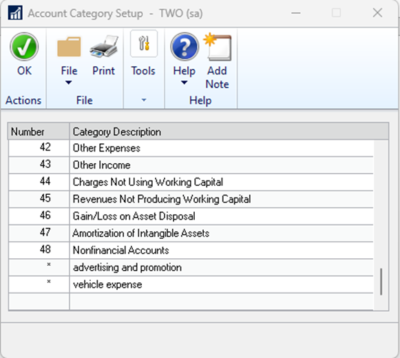 Account Categories in Dynamics GP Account Card