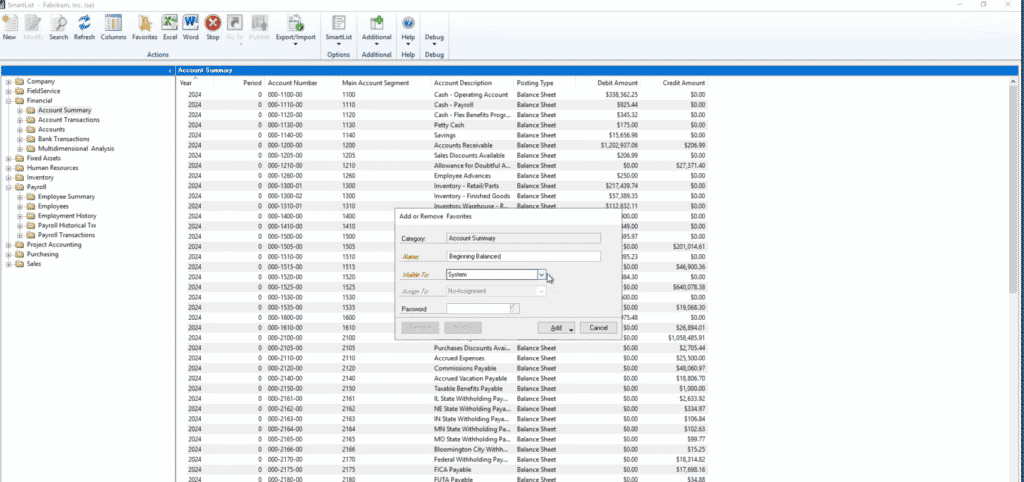 SMARTLISTS IN DYNAMICS GP SAVE TO FAVOURITES