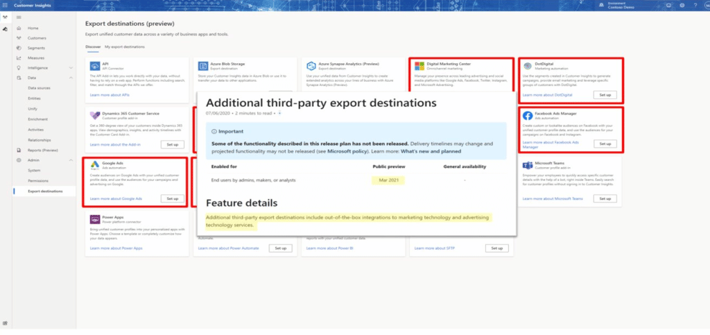 Dynamics 365 Customer Insights and Power BI Third Party Export Destinations