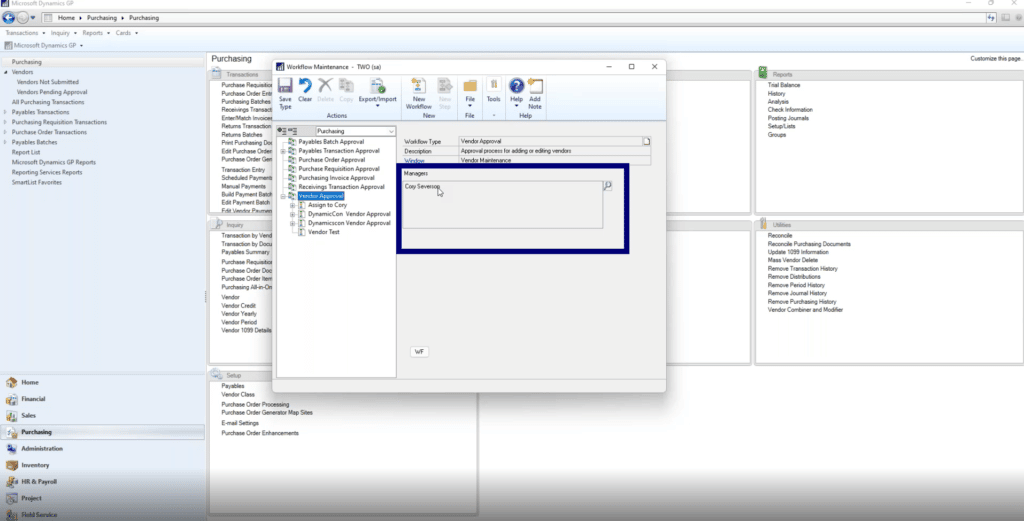 Dynamics GP Workflows Assign a Manager