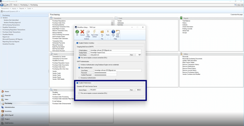 Dynamics GP Workflows Enable E Mail Actions
