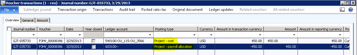 Dimension error – when posting a project hours journal in ax