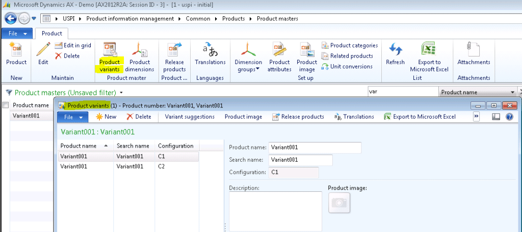Working with product variants, product masters in dynamics ax