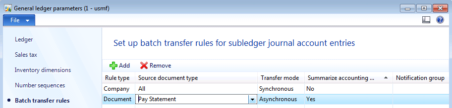 Microsoft dynamics ax 2012 posting and batch transfer rule considerations for payroll