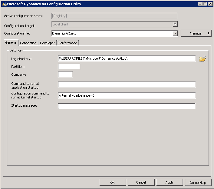Connecting dynamics ax to a specific aos instance