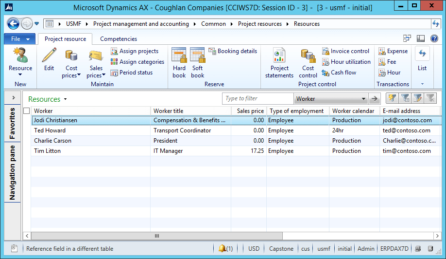 Using psaresourcetable in dynamics ax project management and accounting module