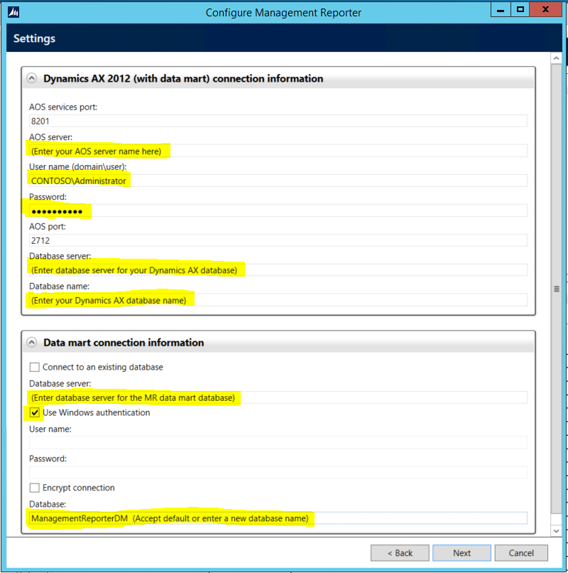 Dynamics AX Connection Info
