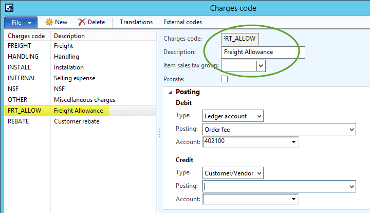 Charges Code in Dynamics AX