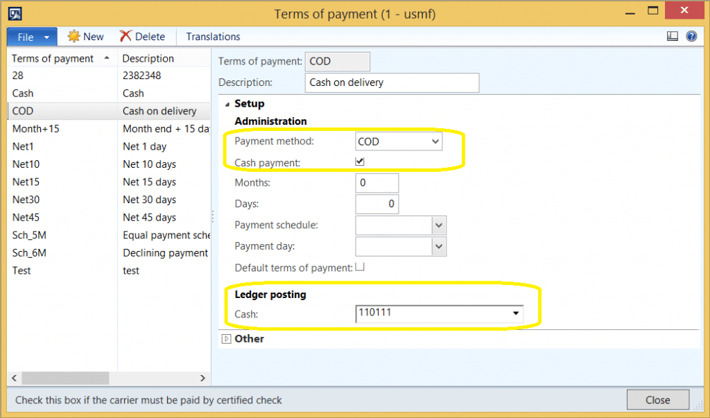 Terms of Payment in Dynamics AX