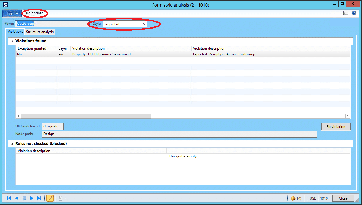 How to use the form style checker in dynamics ax