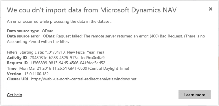 Error with importing data from Dynamics NAV