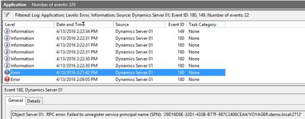 error: Failed to register service principal name in dynamics AX