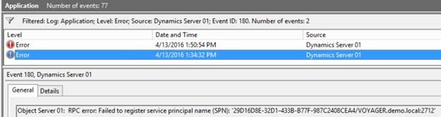 error: Failed to register service principal name in Dynamics AX