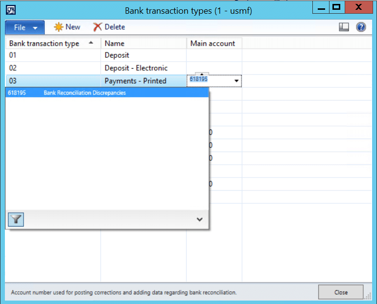 Manual bank reconciliation setup for posting correction amounts in dynamics ax 2012