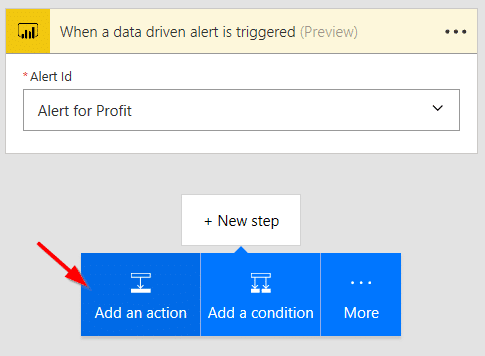 Email alerts Power BI, add an action