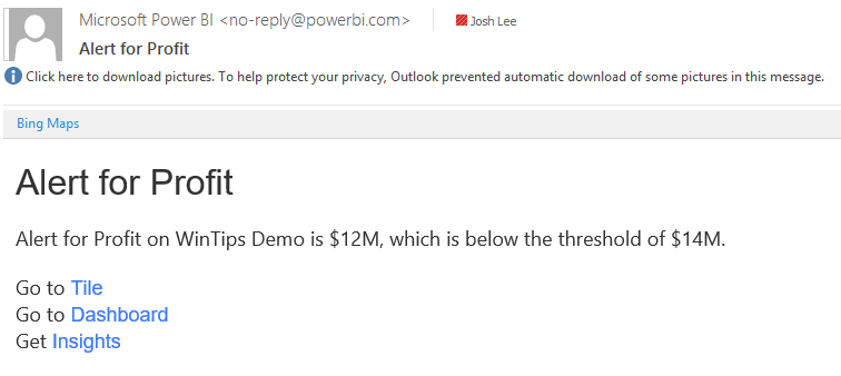 email alert send from Power BI