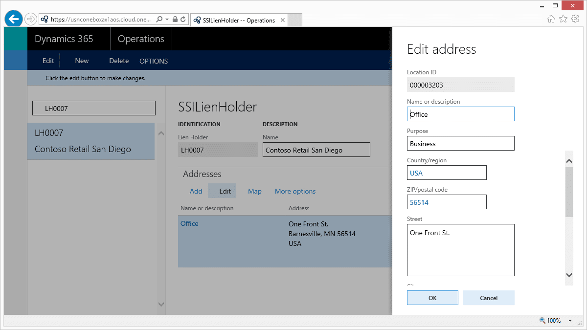 Easily add addresses fast tab in dynamics 365 for operations with logistics postal address grid