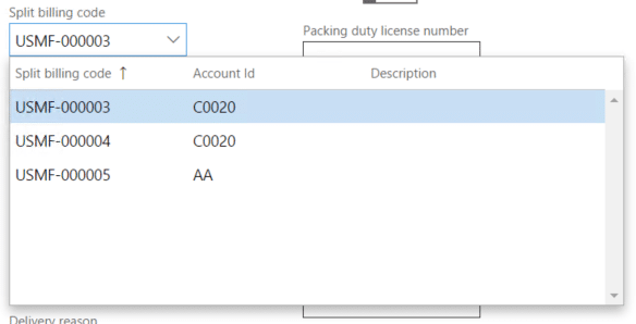 split billing code associated with CustTable record