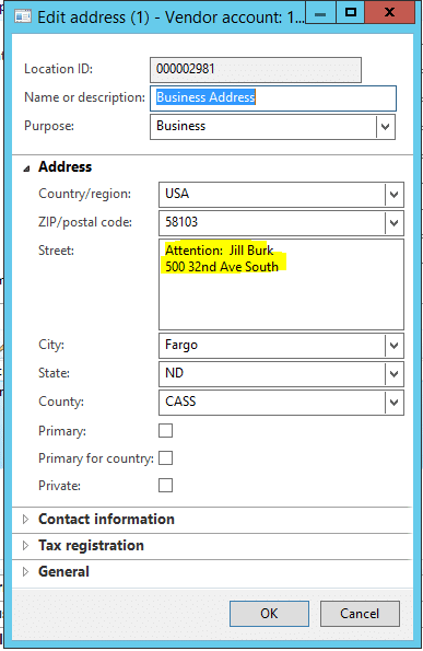 Importing addresses in dynamics ax 2012 with an attention line using the data import export framework (dief)