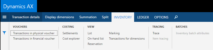 “INVENTORY” tab that provides a Costing section.