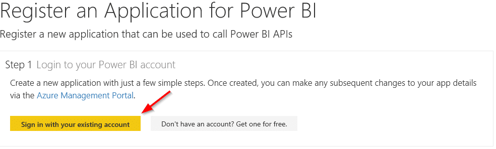 Register an application for Power BI