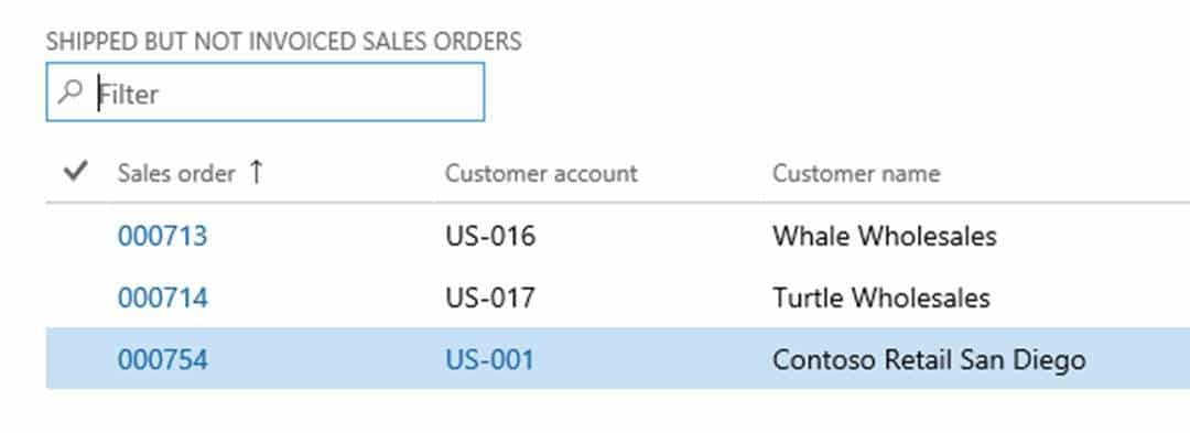 Shipped but not invoiced sales orders