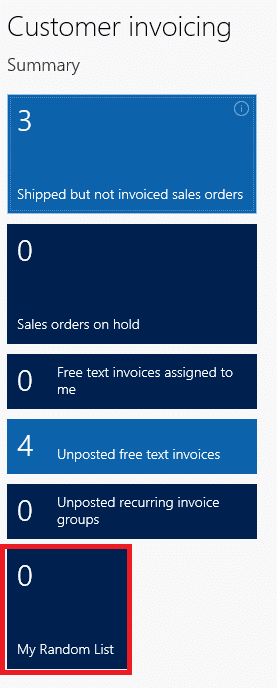 In my customer invoicing workspace, the new tile shows up with a count of zero