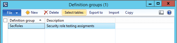 Select tables for Security Role Definition groups