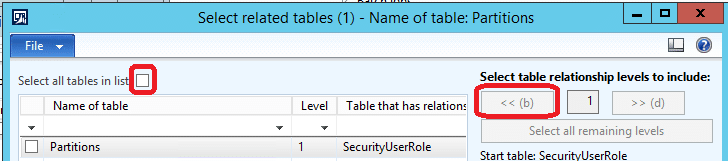 Select table relationship levels for security roles