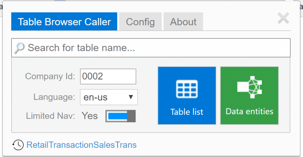Table Browser Caller