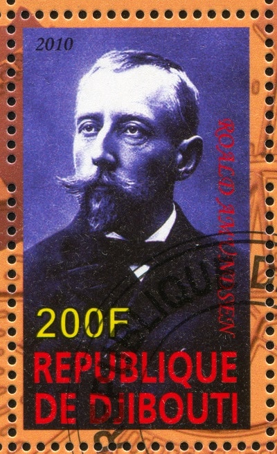 Commemorative stamp printed in 2010 featuring Roald Amundsen.
