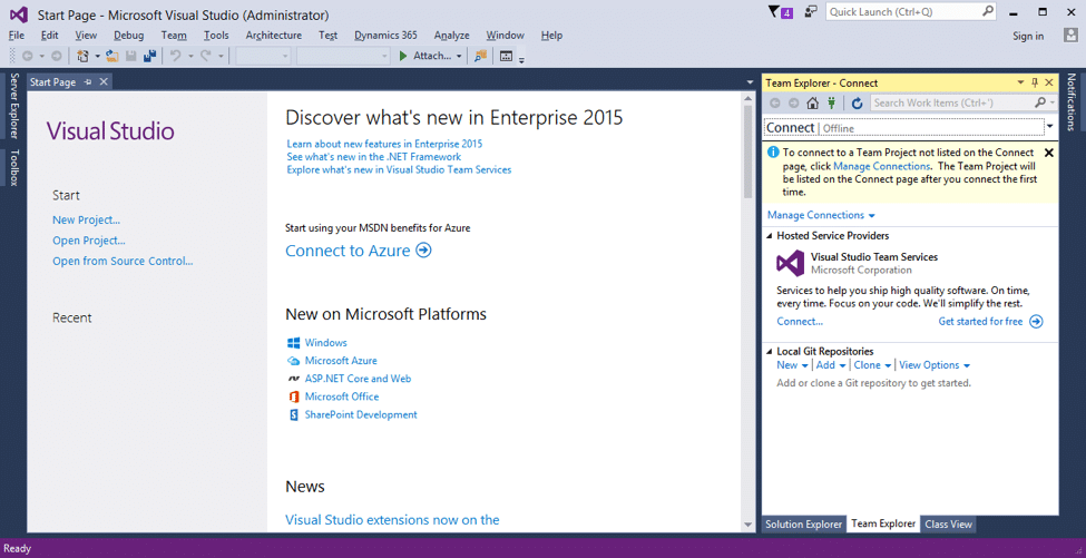 Start Page Microsoft Visual Studio