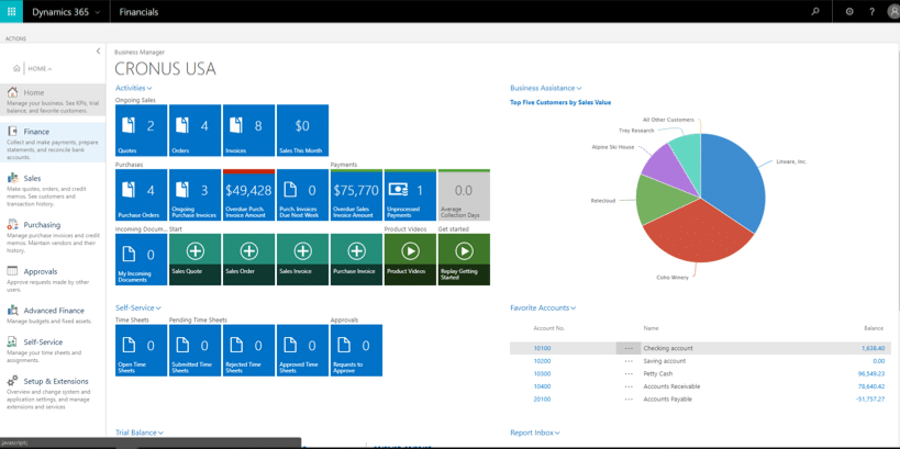 Access bank accounts in Dynamics 365 for Financials along left hand side navigation