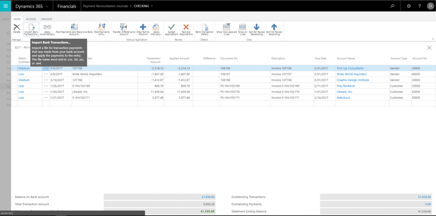 Import bank transactions in Dynamics 365 for Financials