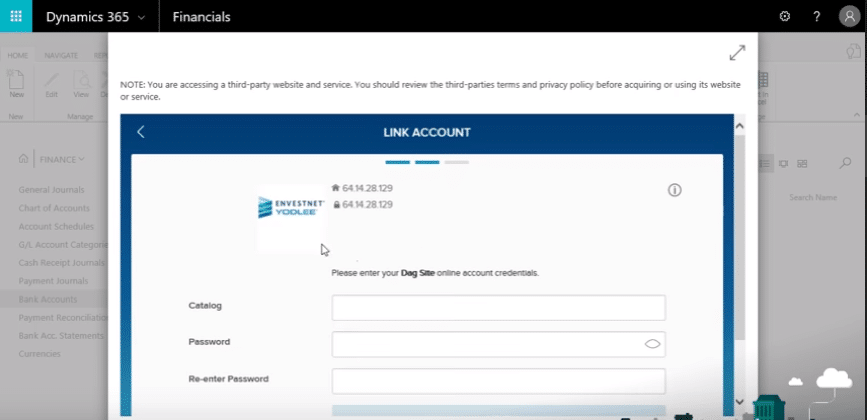 Enter bank log-in credentials in Dynamics 365 for Financials