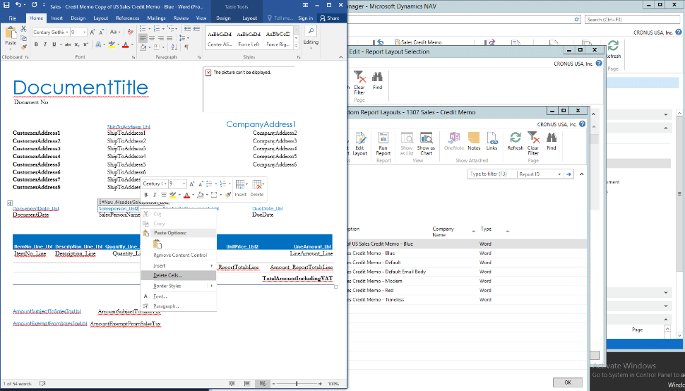 Delete the Sales Person name on a Report Layout in Word for Dynamics NAV