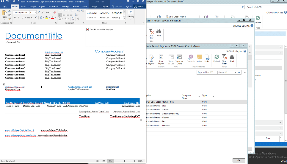 Move the Due Date field on a Report Layout in Word for Dynamics 365