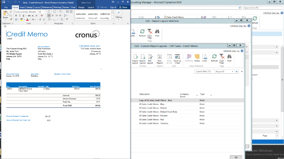 Test-view the new Report Layout from Word in Dynamics 365