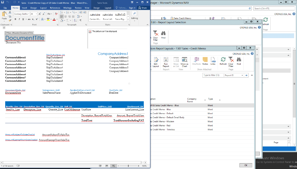 How to change the font size on a report layout in Word for Dynamics 365