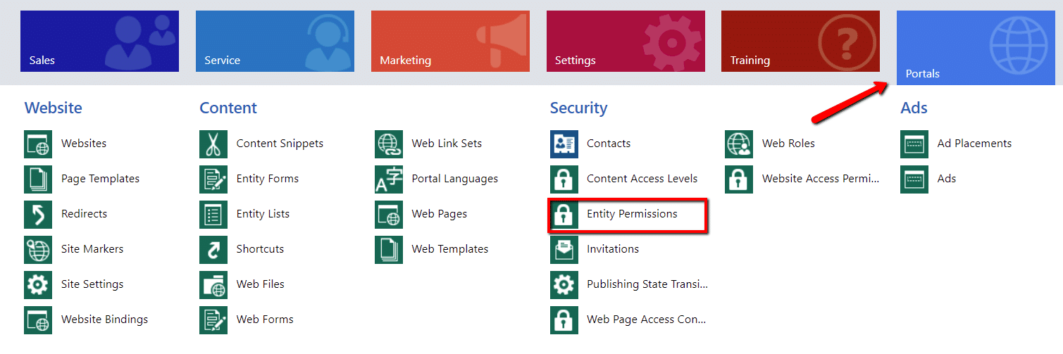 How to set up an entity through portal security in dynamics 365 crm