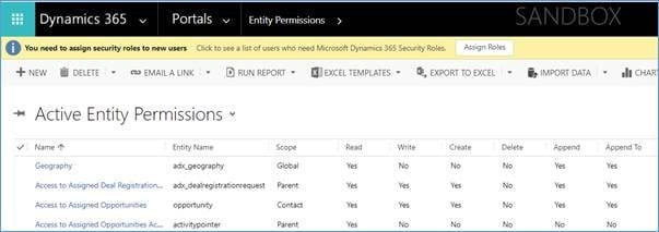 View of Active Entity Permissions