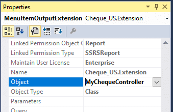 The Object property is changed to MyChequeController rather than ChequeController.