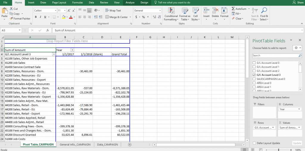 Add filters or edit rows and columns with PivotTable Fields in Dynamics NAV