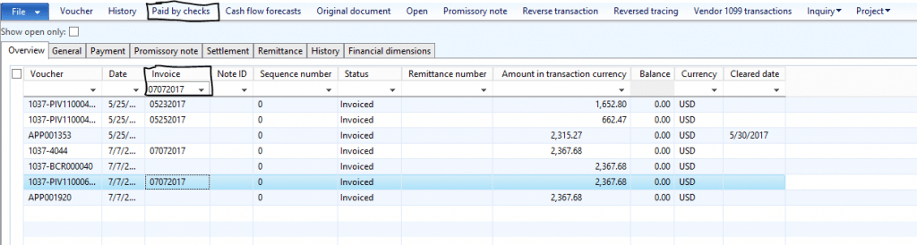 Paid by Checks in Accounts Payable in Dynamics AX 2012