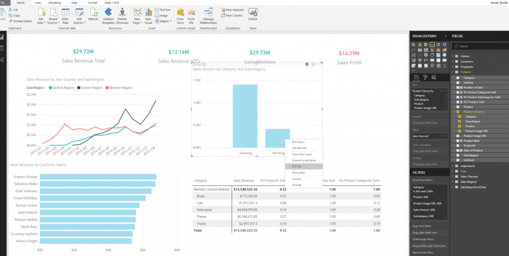 To drill up on level on Power BI, right-click on any bar and select "drill up."