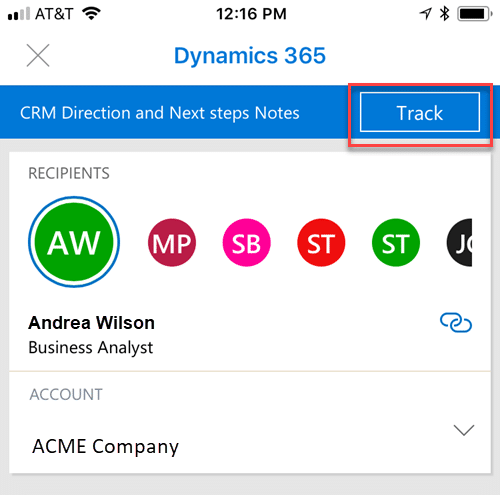 Using the dynamics 365 app for outlook from your phone