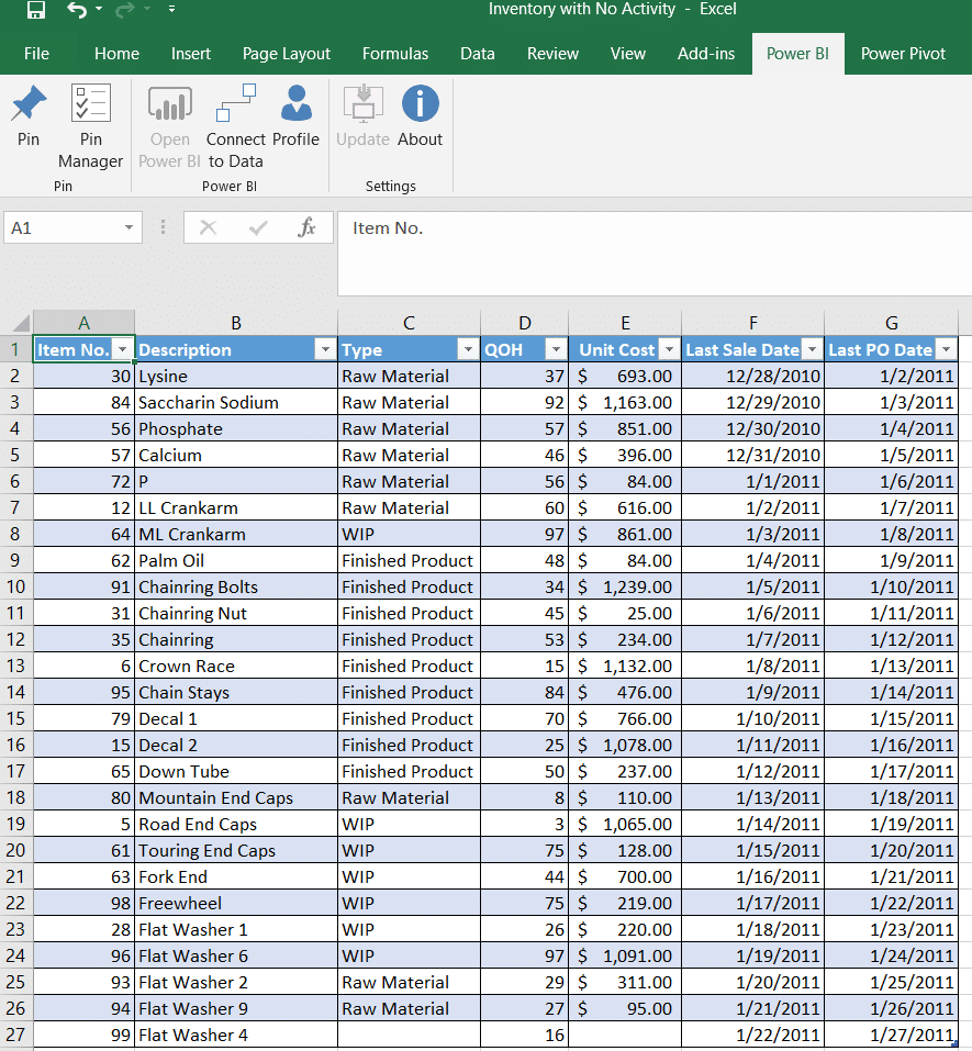 power bi show in tabular form